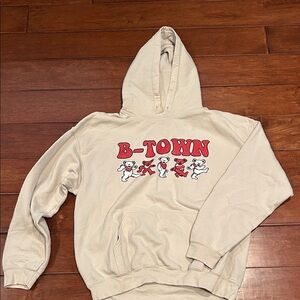 Gildan Cream Hoodie with Red and Black Bear Design